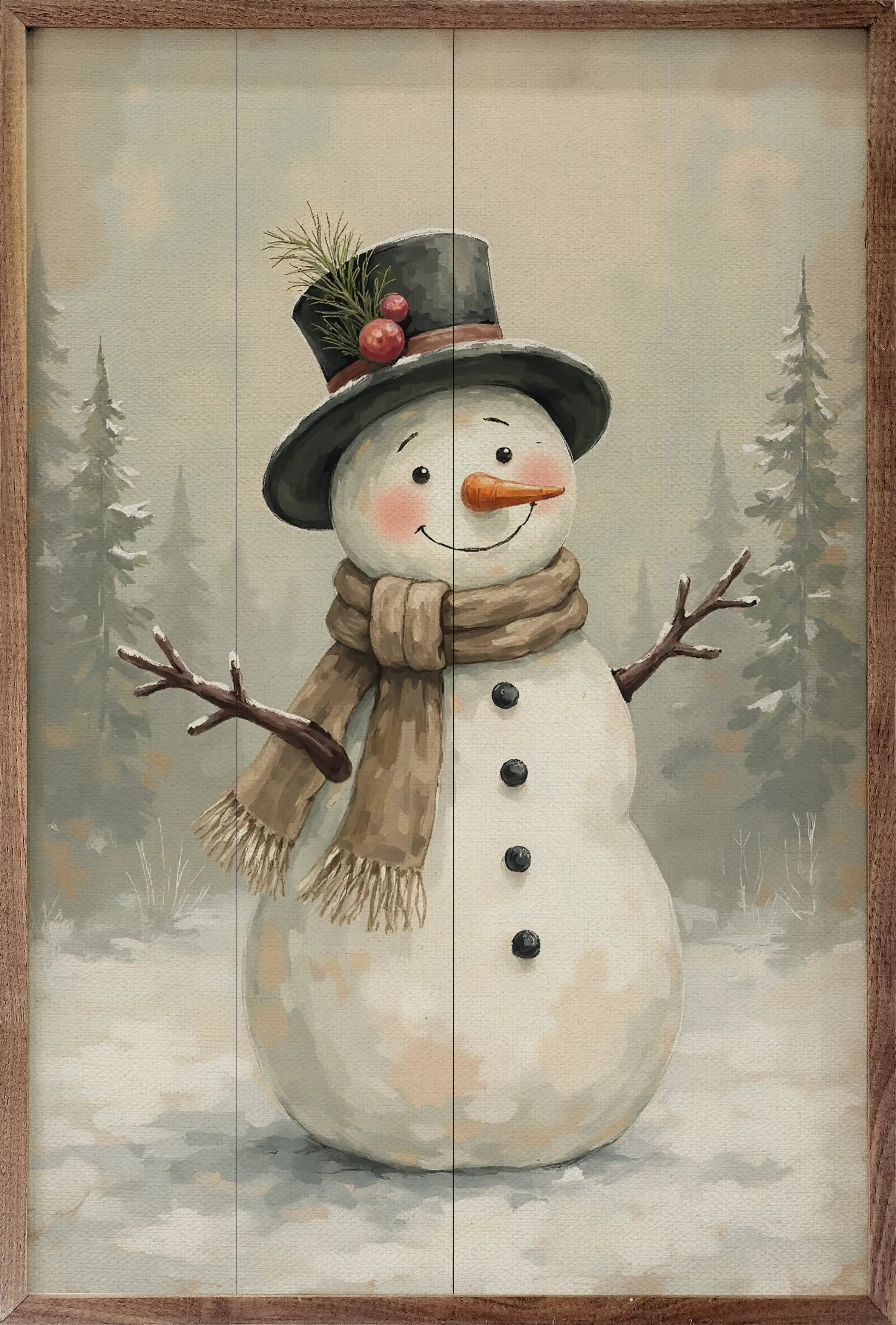 Snowman Wood Framed Print