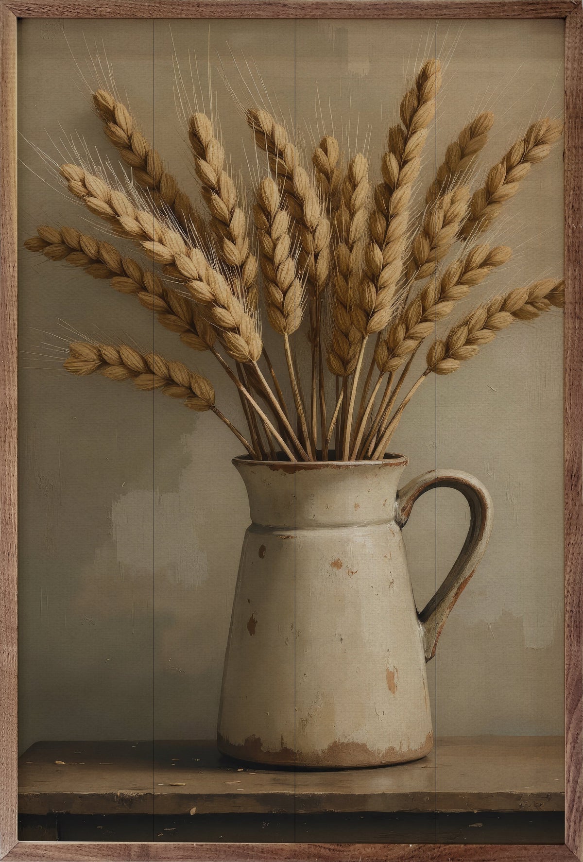 Wheat In White Vase Wood Framed Print