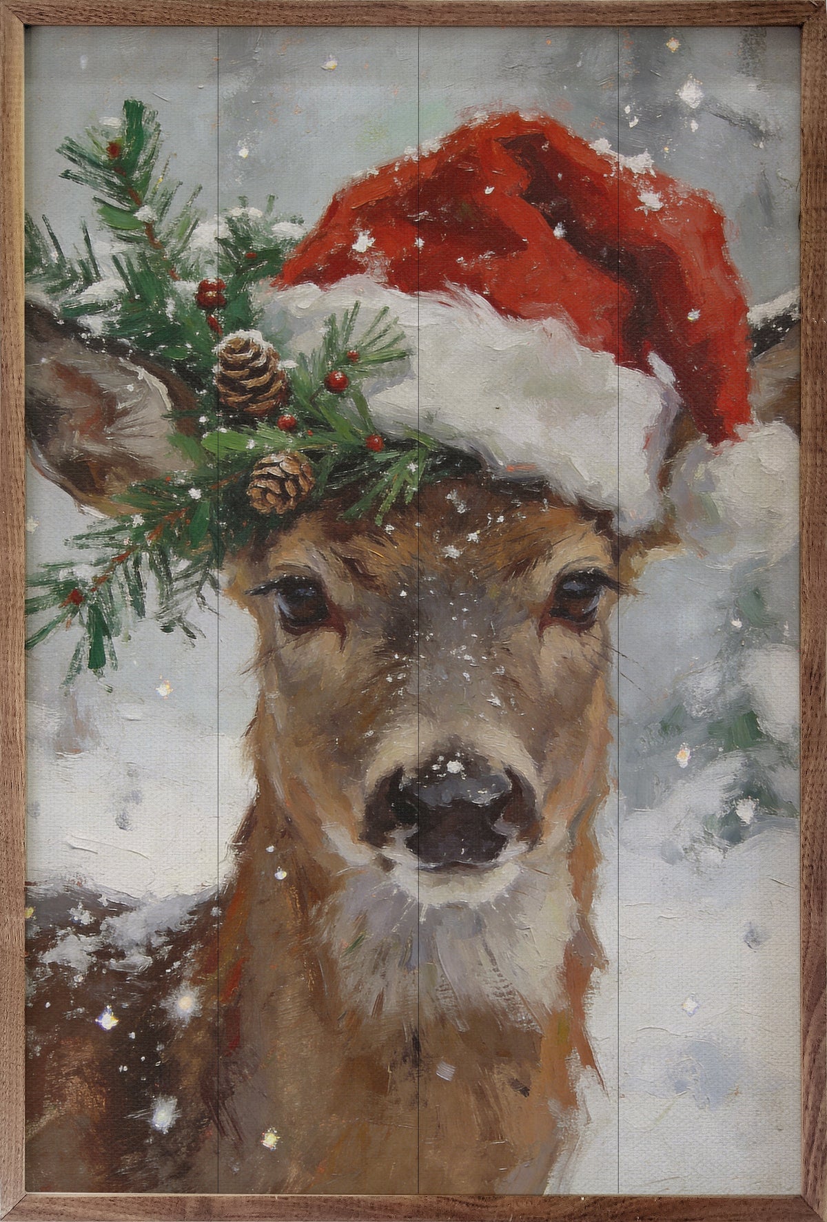 Winter Deer Noel Wood Framed Print