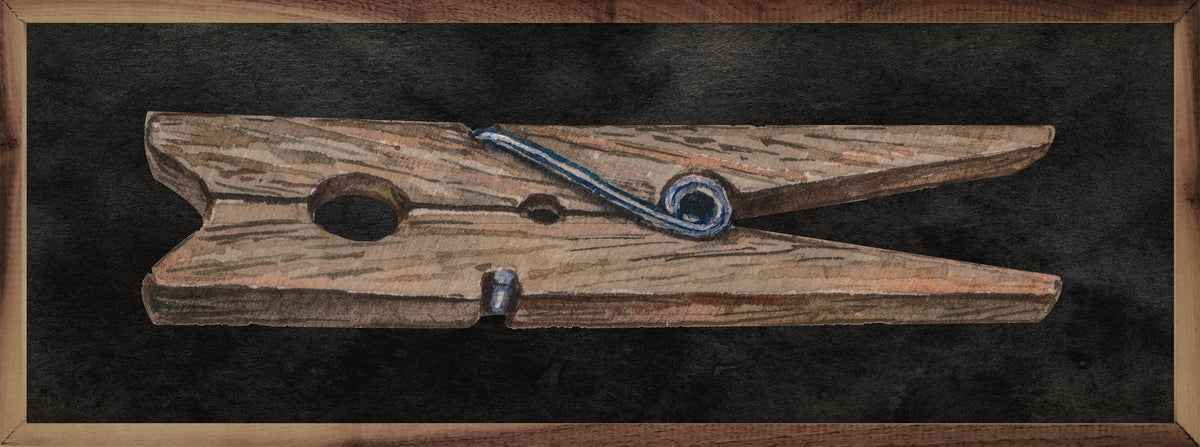 Clothespin Black Wood Framed Print