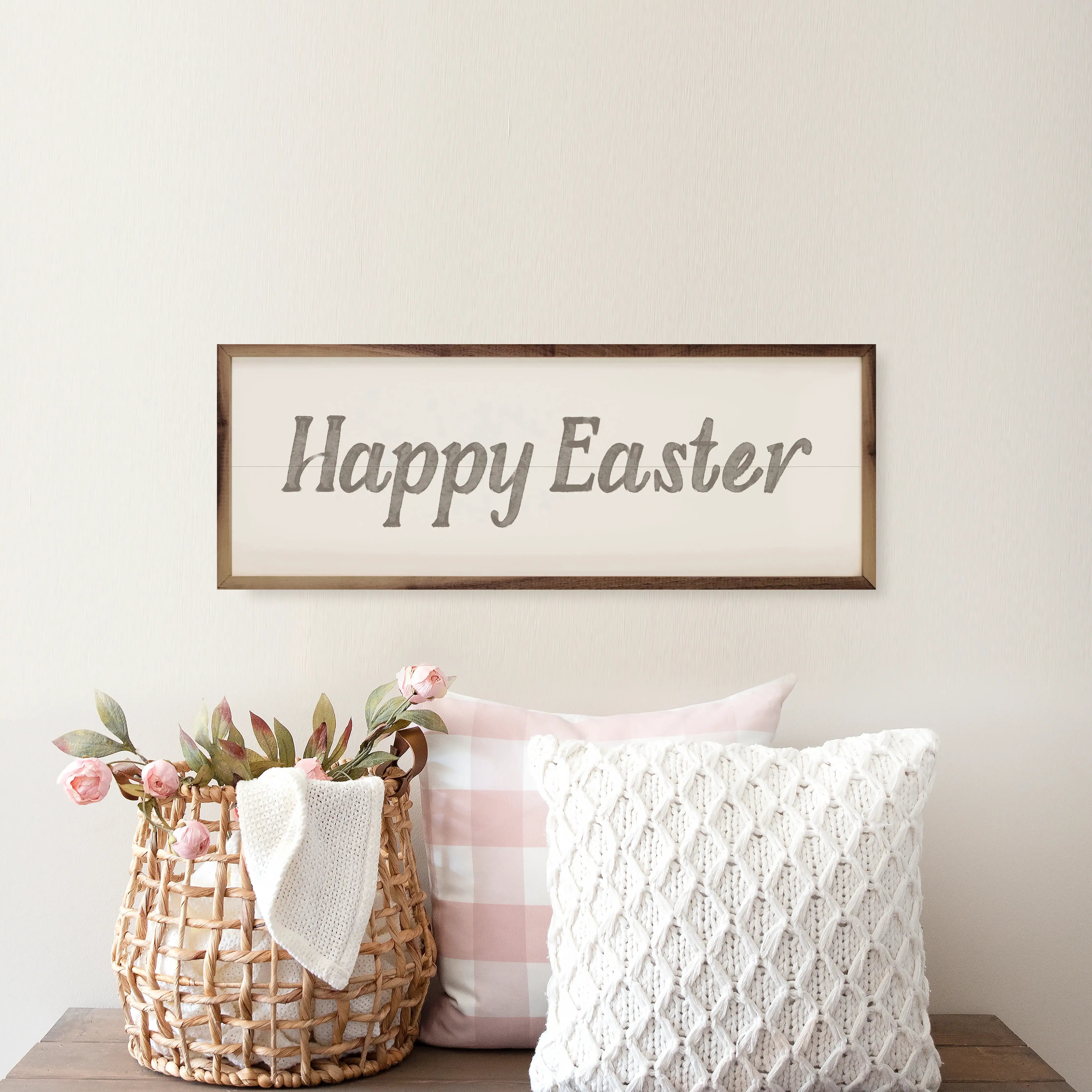Happy Easter Gray Watercolor Wood Framed Print