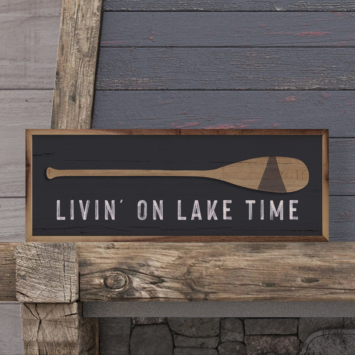Living On Lake Time Oar Wood Framed Print