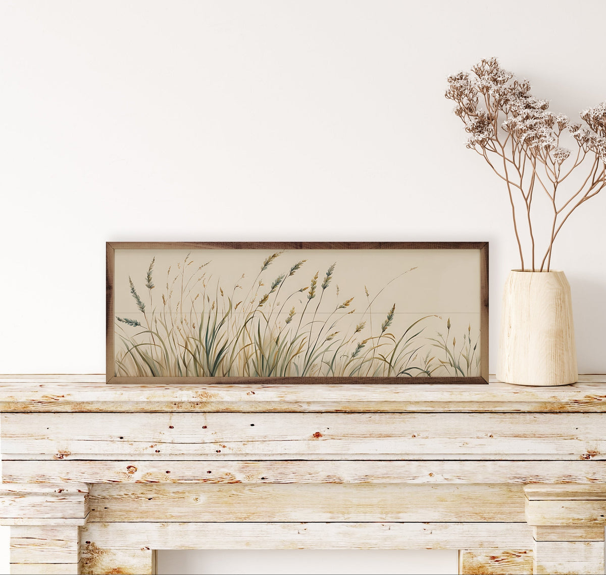 Simple Field Greenery Wood Framed Print