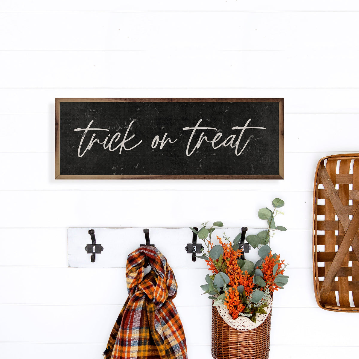 Trick Or Treat Script Wood Framed Print