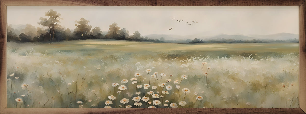 Valley With Flowers Center Wood Framed Print