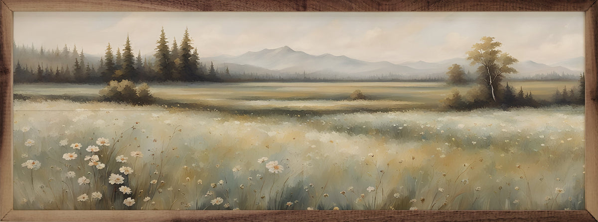 Valley With Flowers Left Wood Framed Print