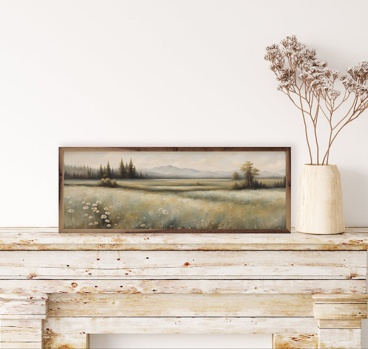 Valley With Flowers Left Wood Framed Print