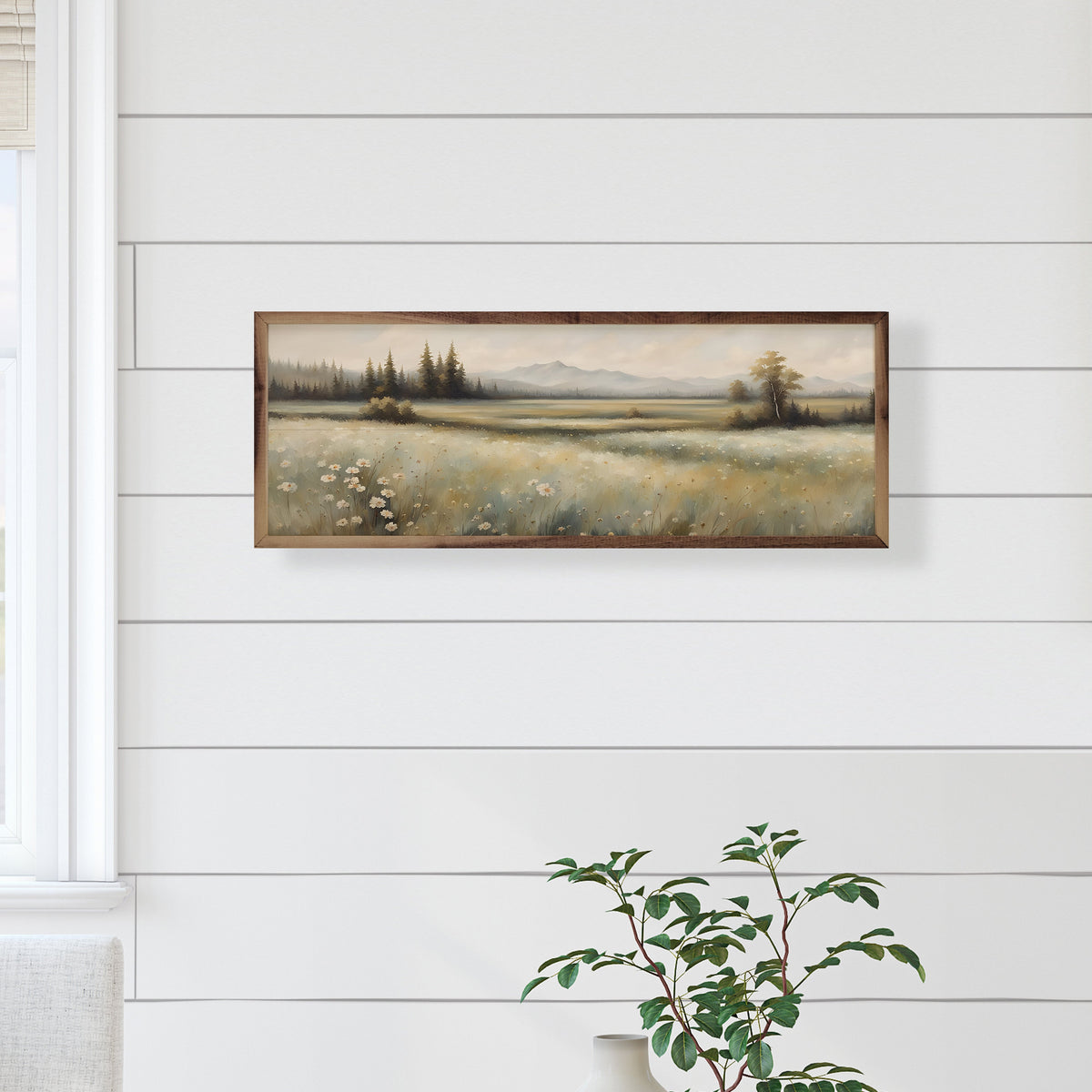 Valley With Flowers Left Wood Framed Print