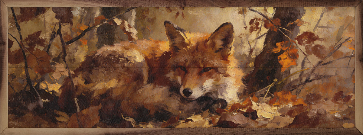 Woodland Fox In Autumn Brush Wood Framed Print
