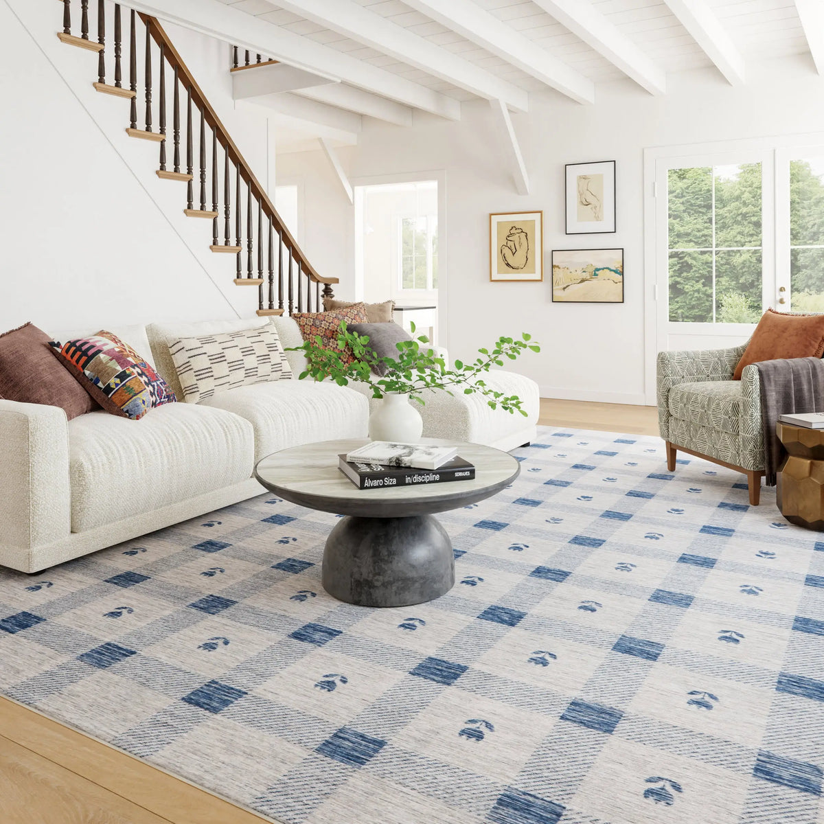 Gingham Machine Washable Rug