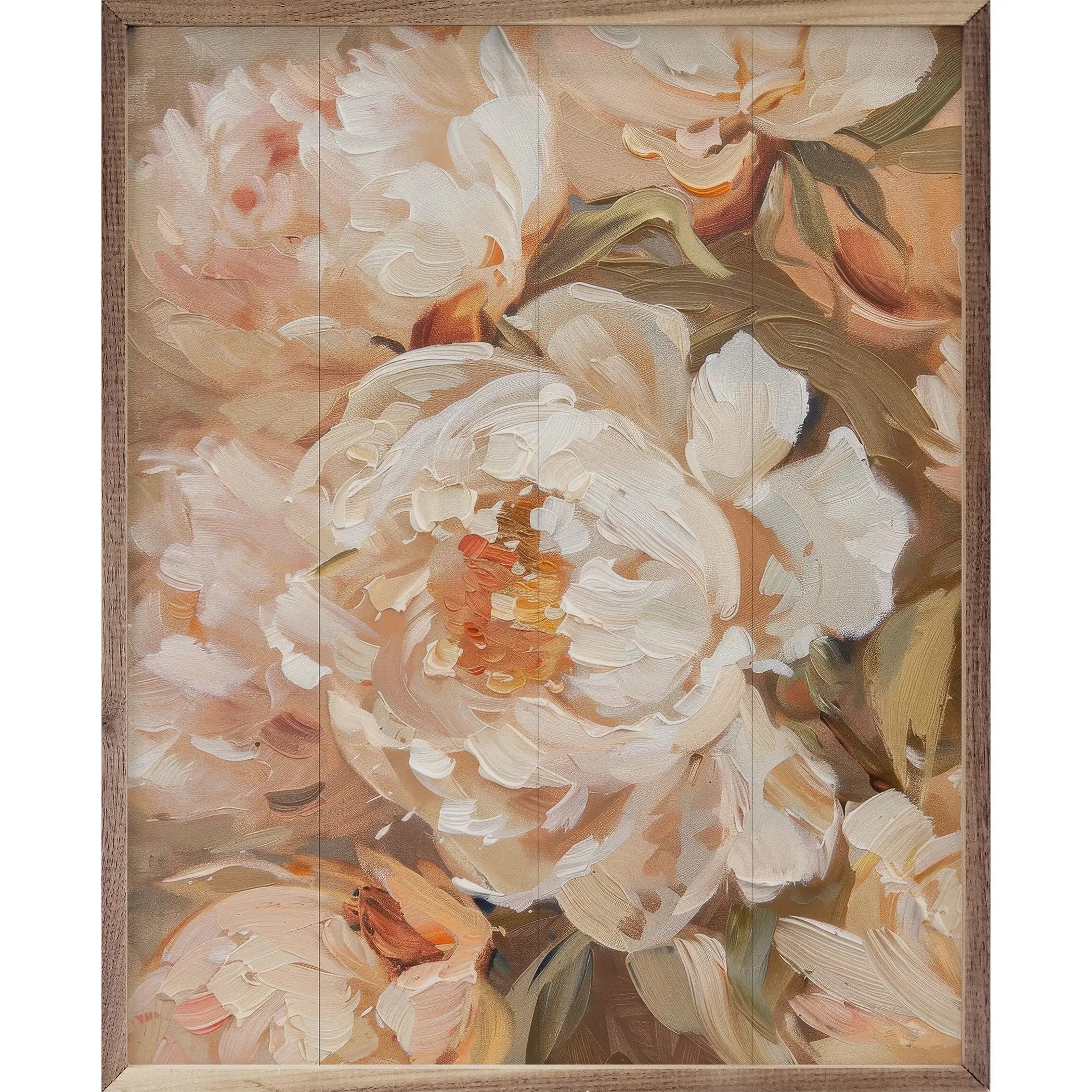 Peachy Peonies Wood Framed Print