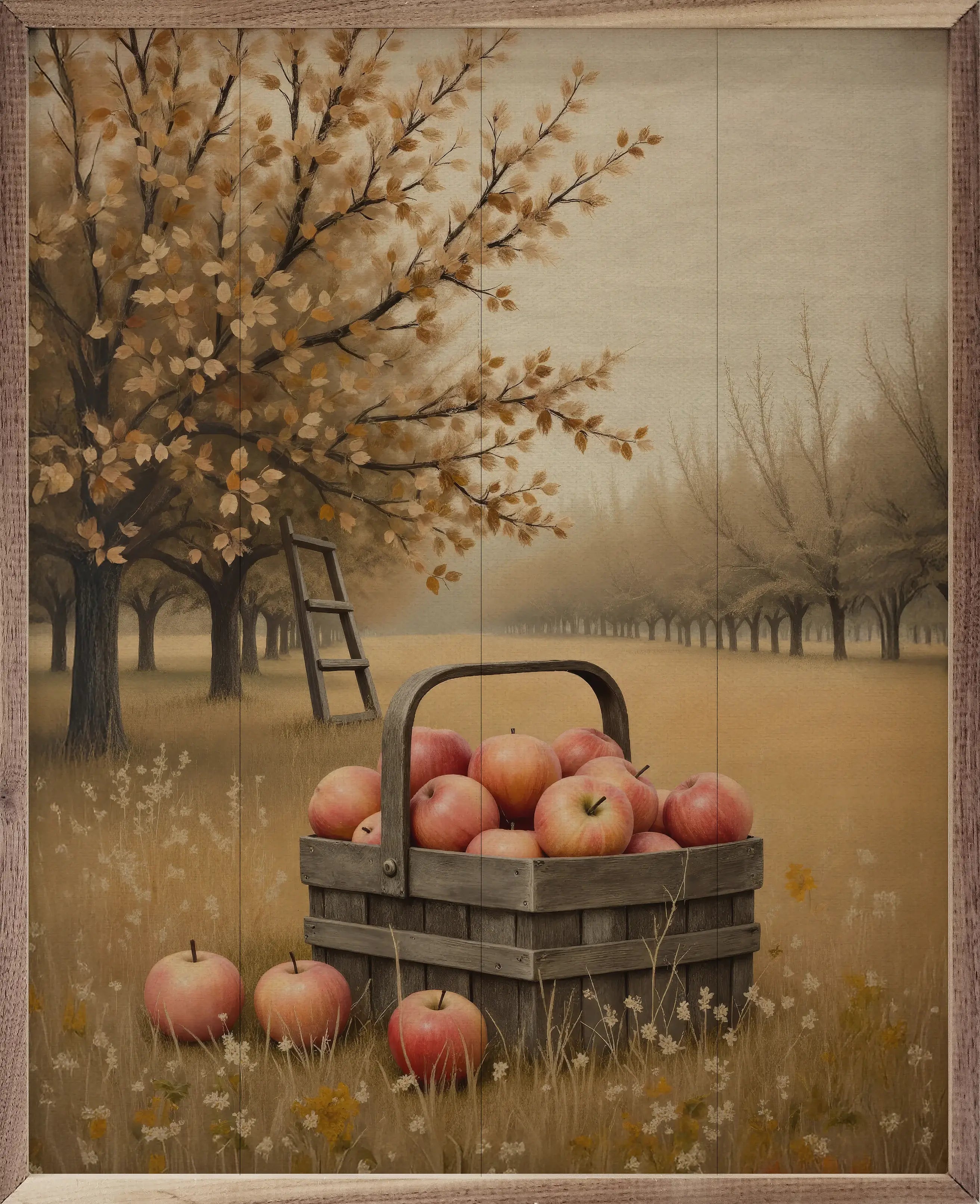 Apple Orchard Wood Framed Print