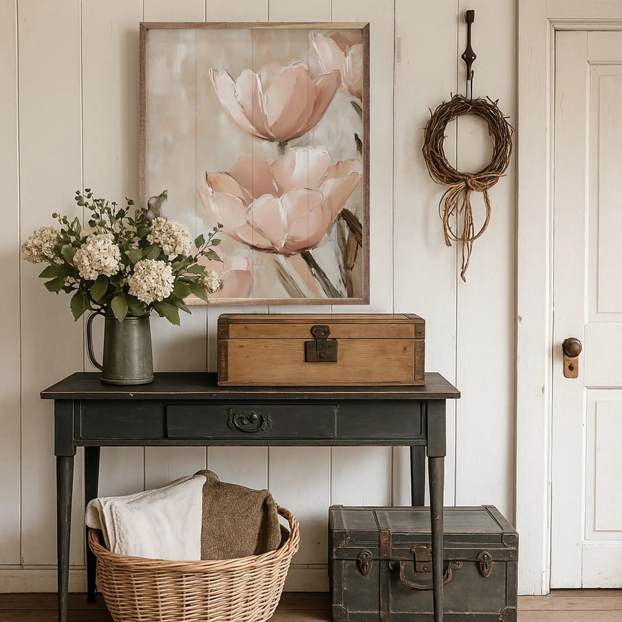 Dusty Pink Floral Wood Framed Print