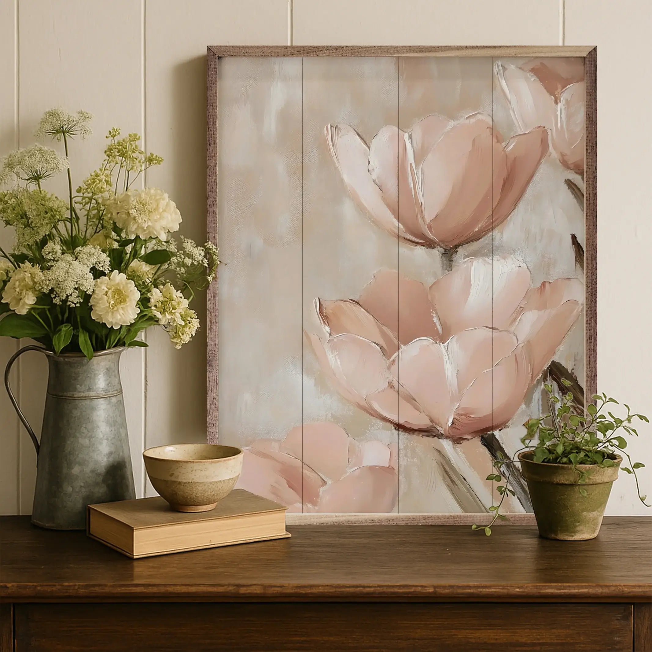 Dusty Pink Floral Wood Framed Print