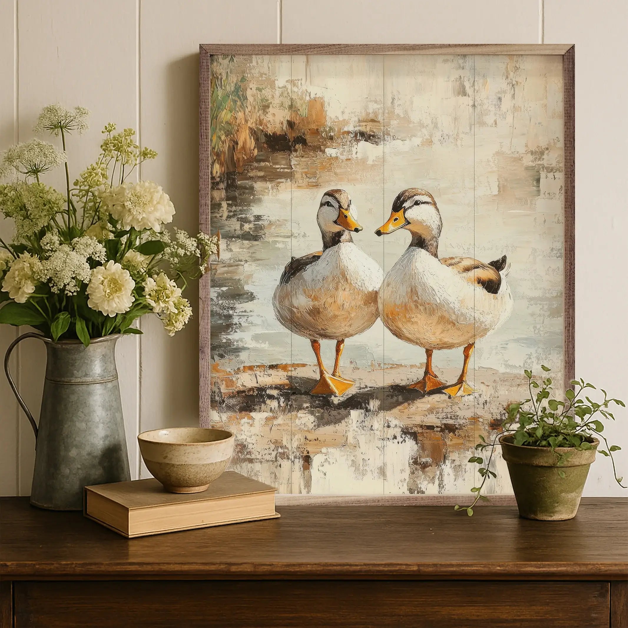 Brown Duck Couple Wood Framed Print