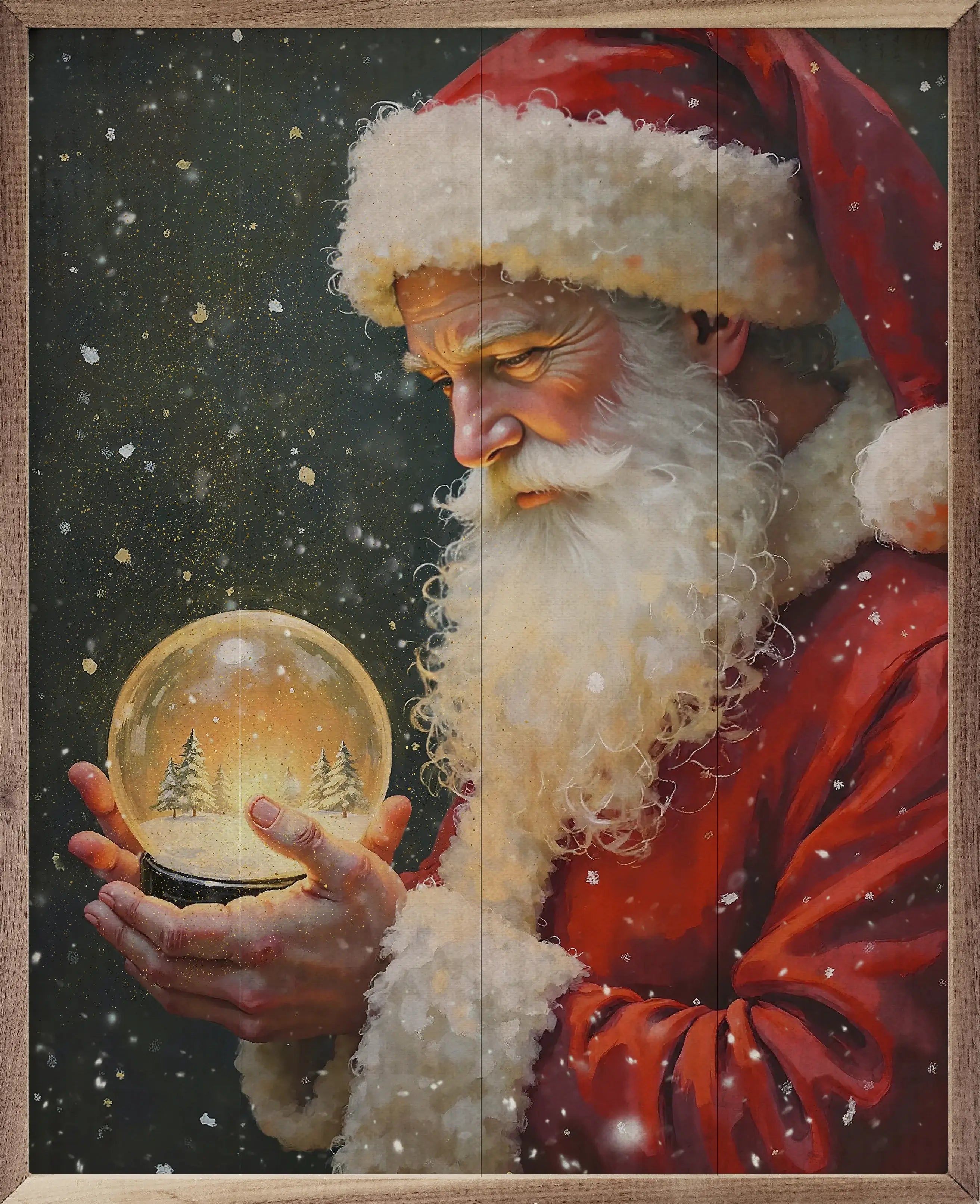 Santa With Snowglobe Wood Framed Print