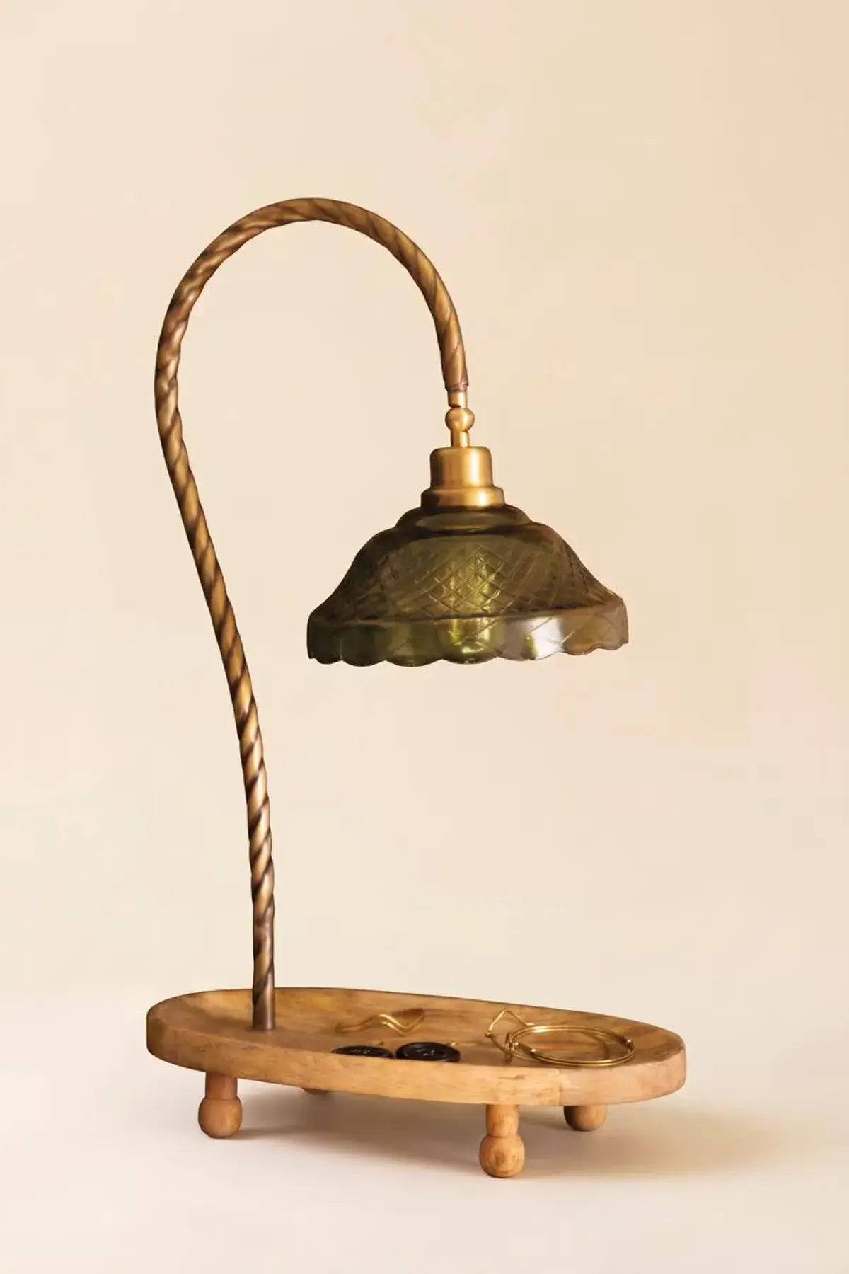 Gooseneck Table Lamp With Wooden Tray Base