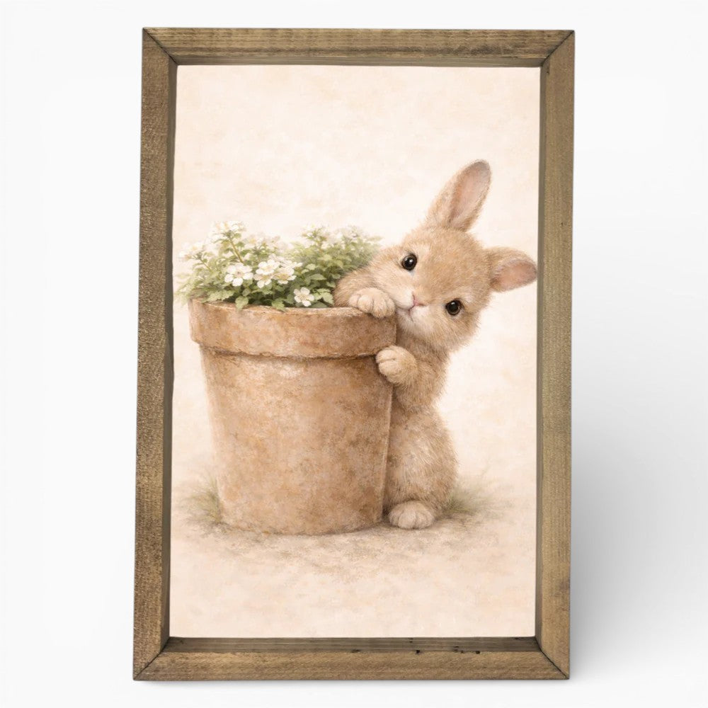 Bunny To Side Of Pot Framed Art