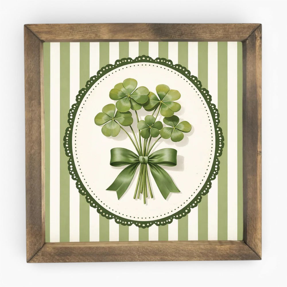 Shamrock Bow Stripe Framed Art