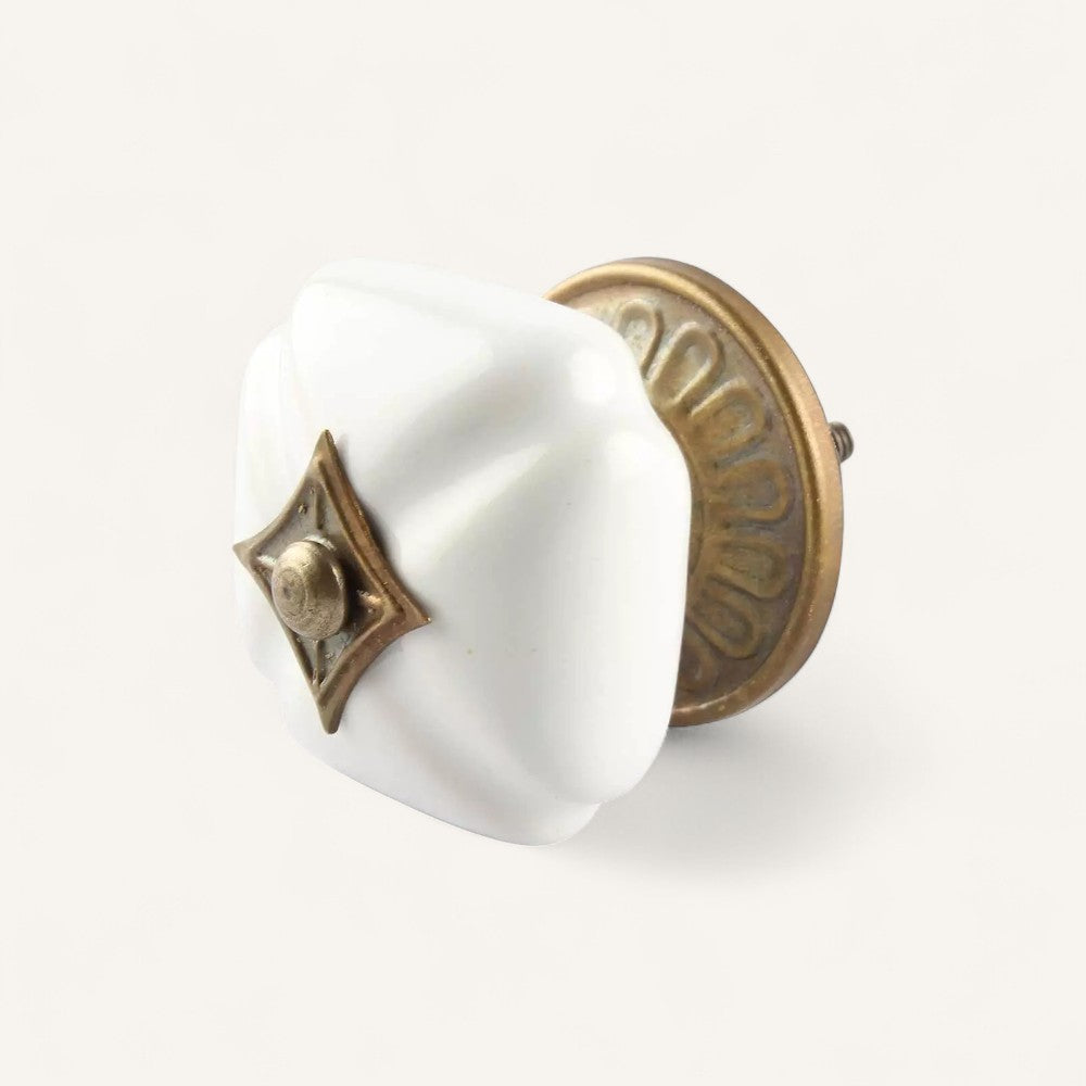 White Square Ceramic Knob