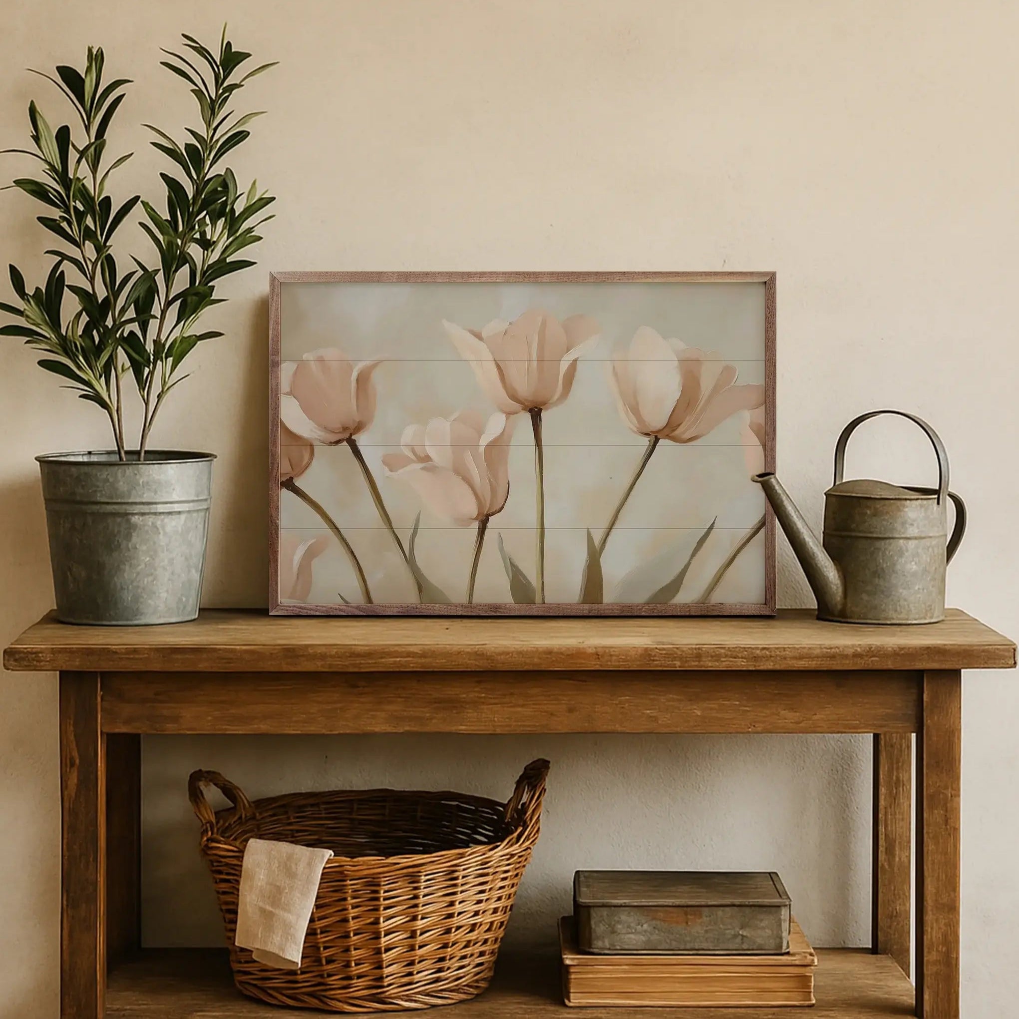 Pale Pink Poppies Wood Framed Print