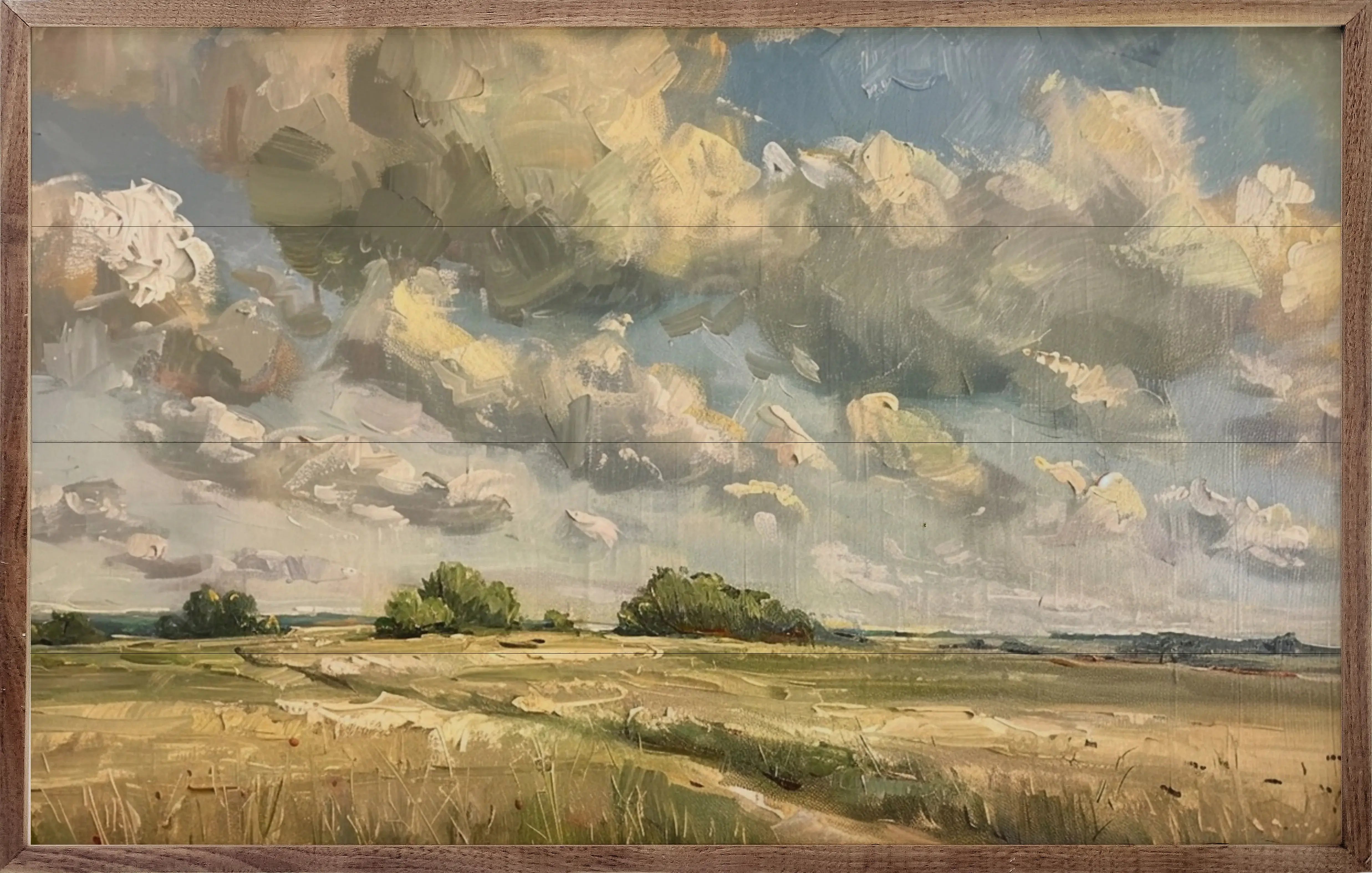 Vintage Cornfield Wood Framed Print