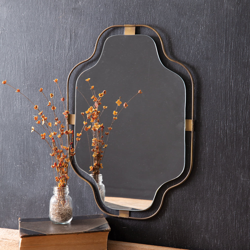 Antiqued Brass Notched Corners Mirror