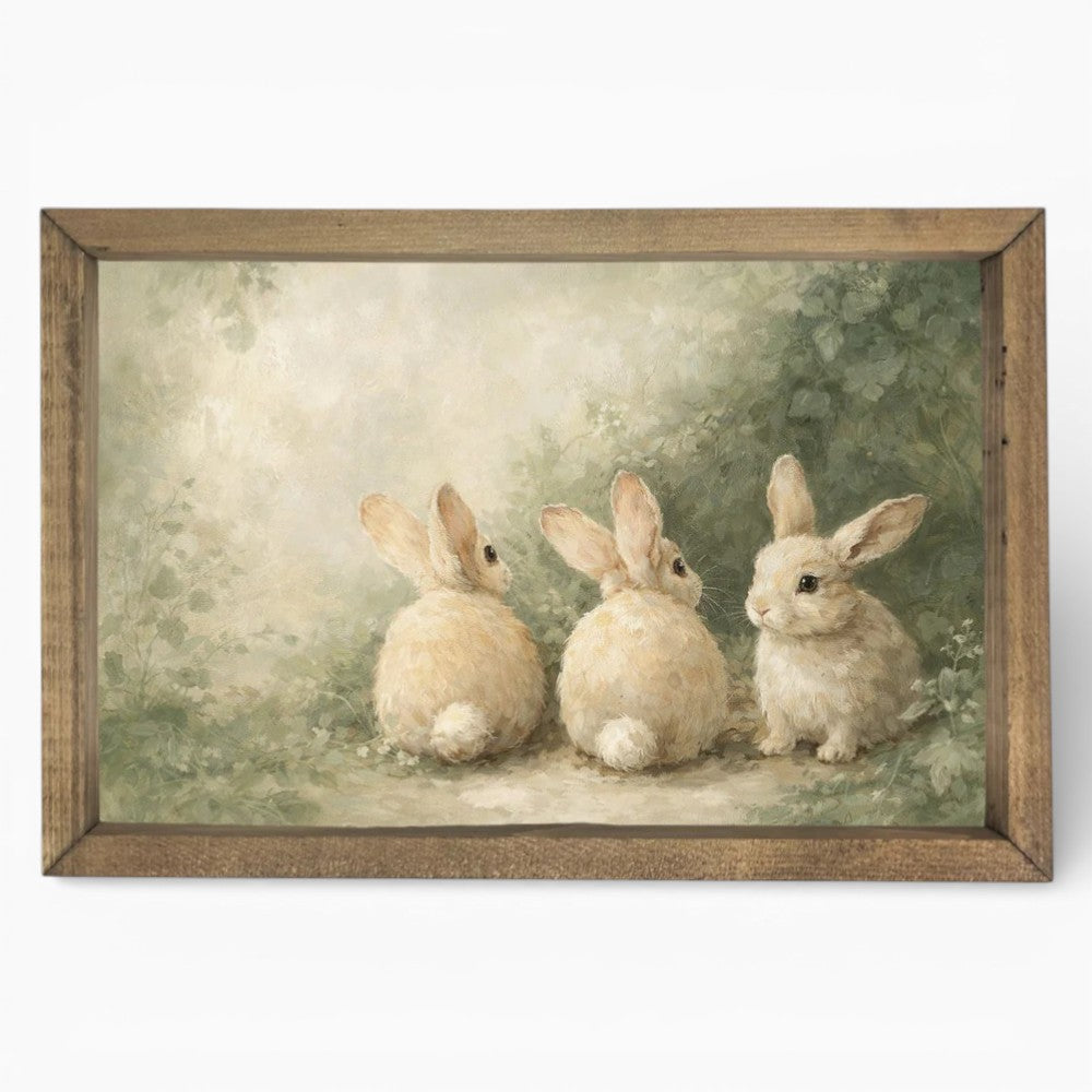 Three Bunnies Behind Framed Art