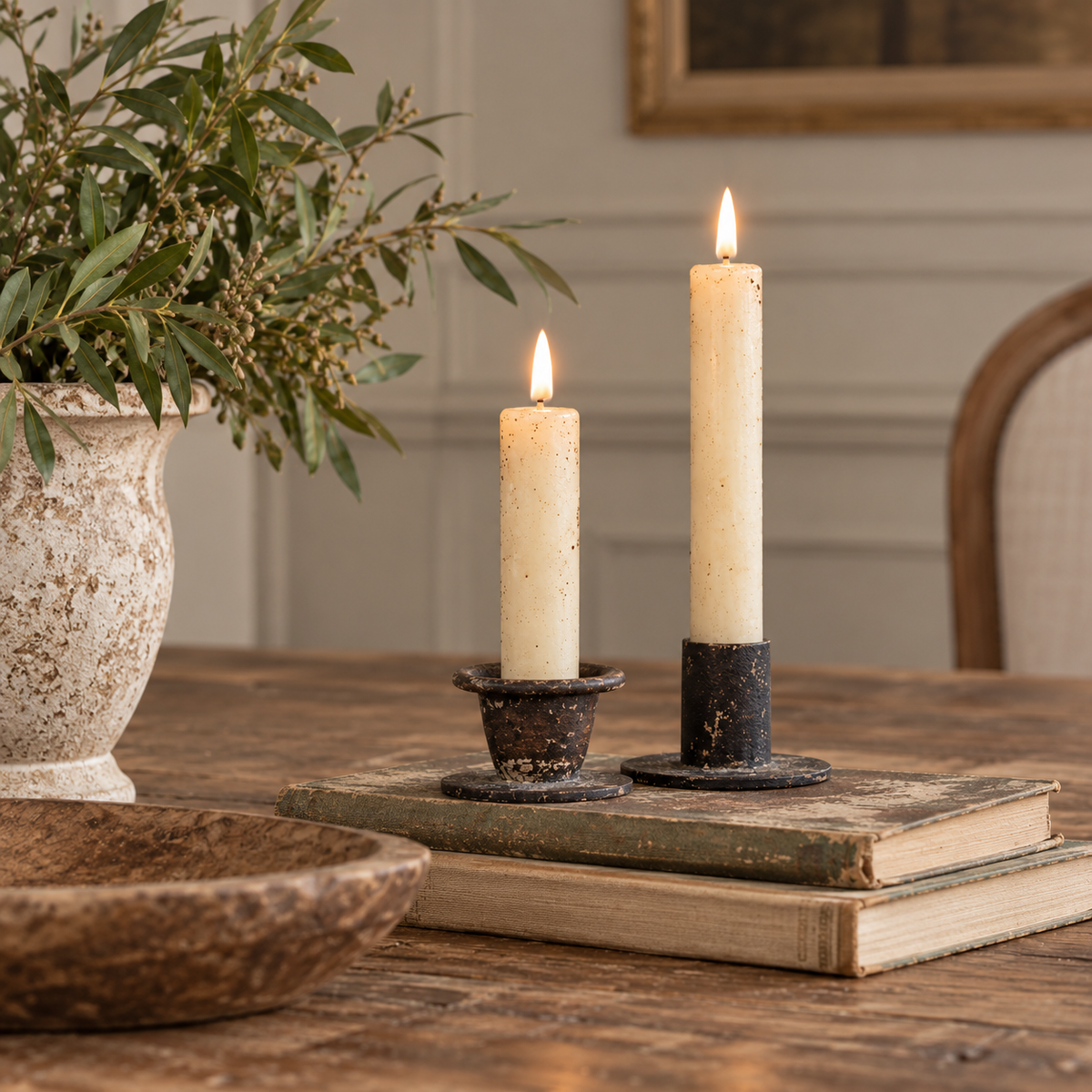 3D Flame Cream Taper Candle Set