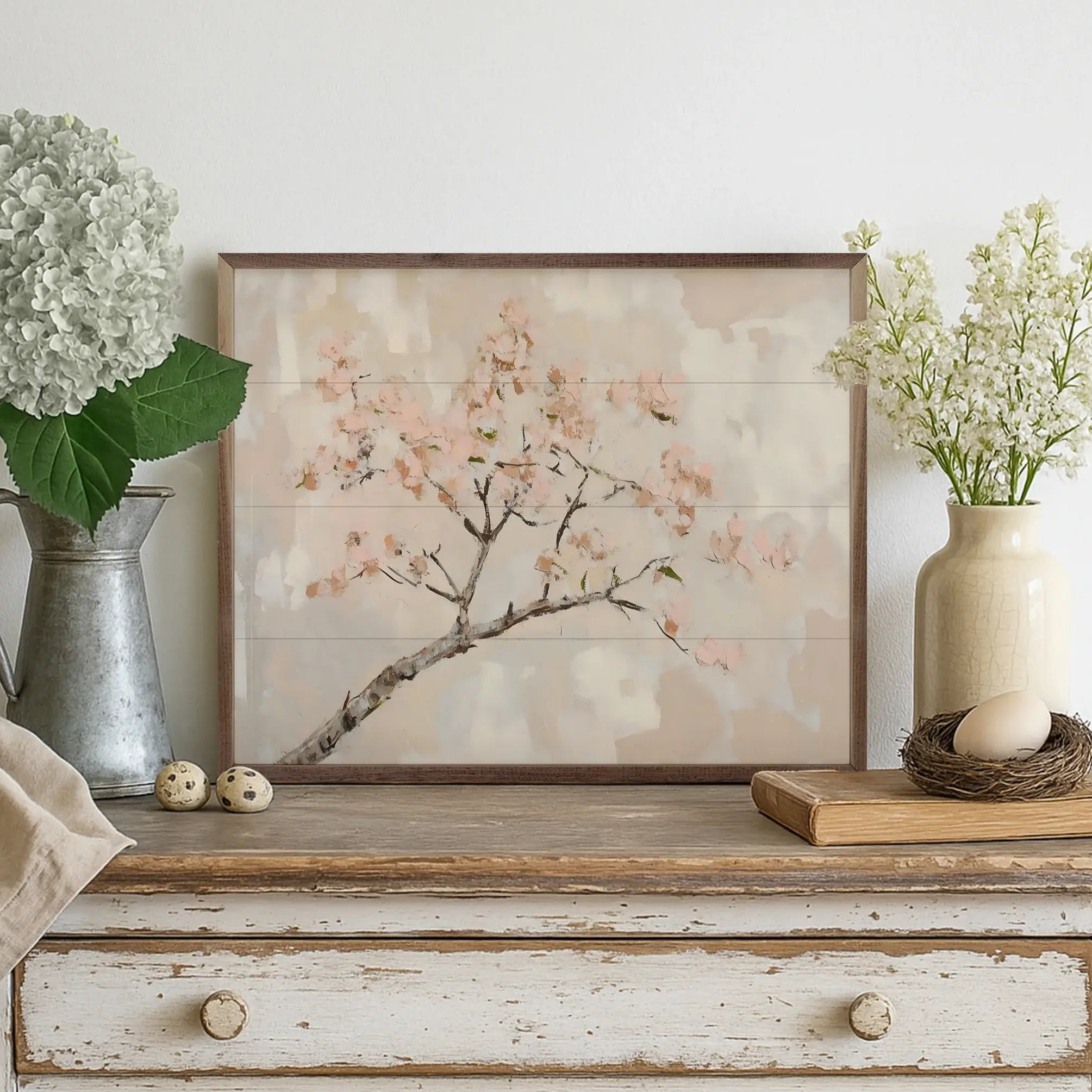 Muted Cherry Blossom Wood Framed Print