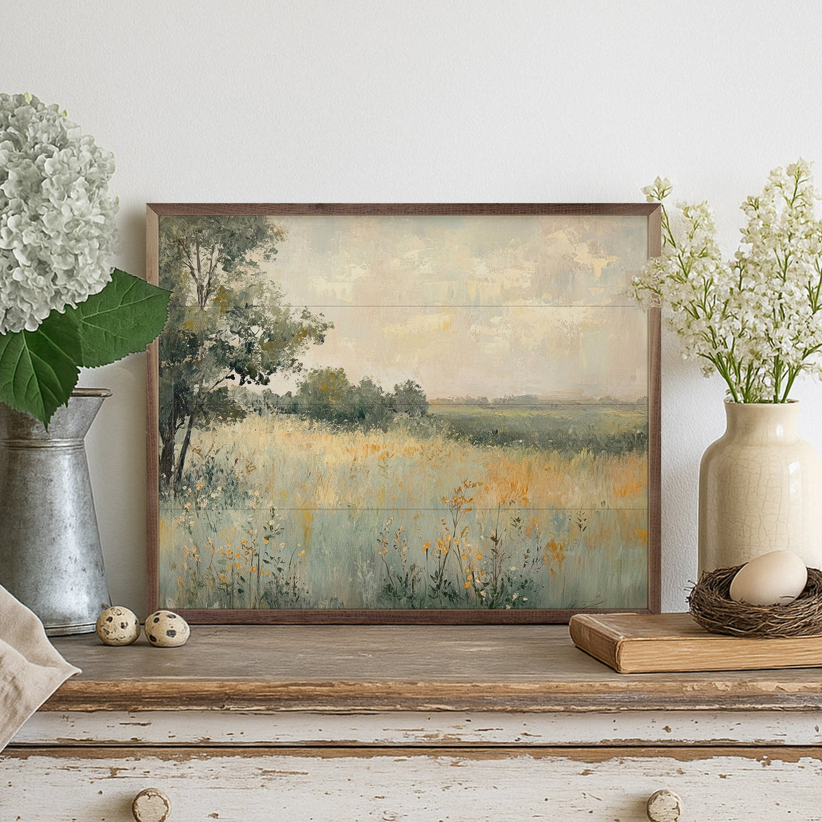 Country Wildflower Landscape Wood Framed Print