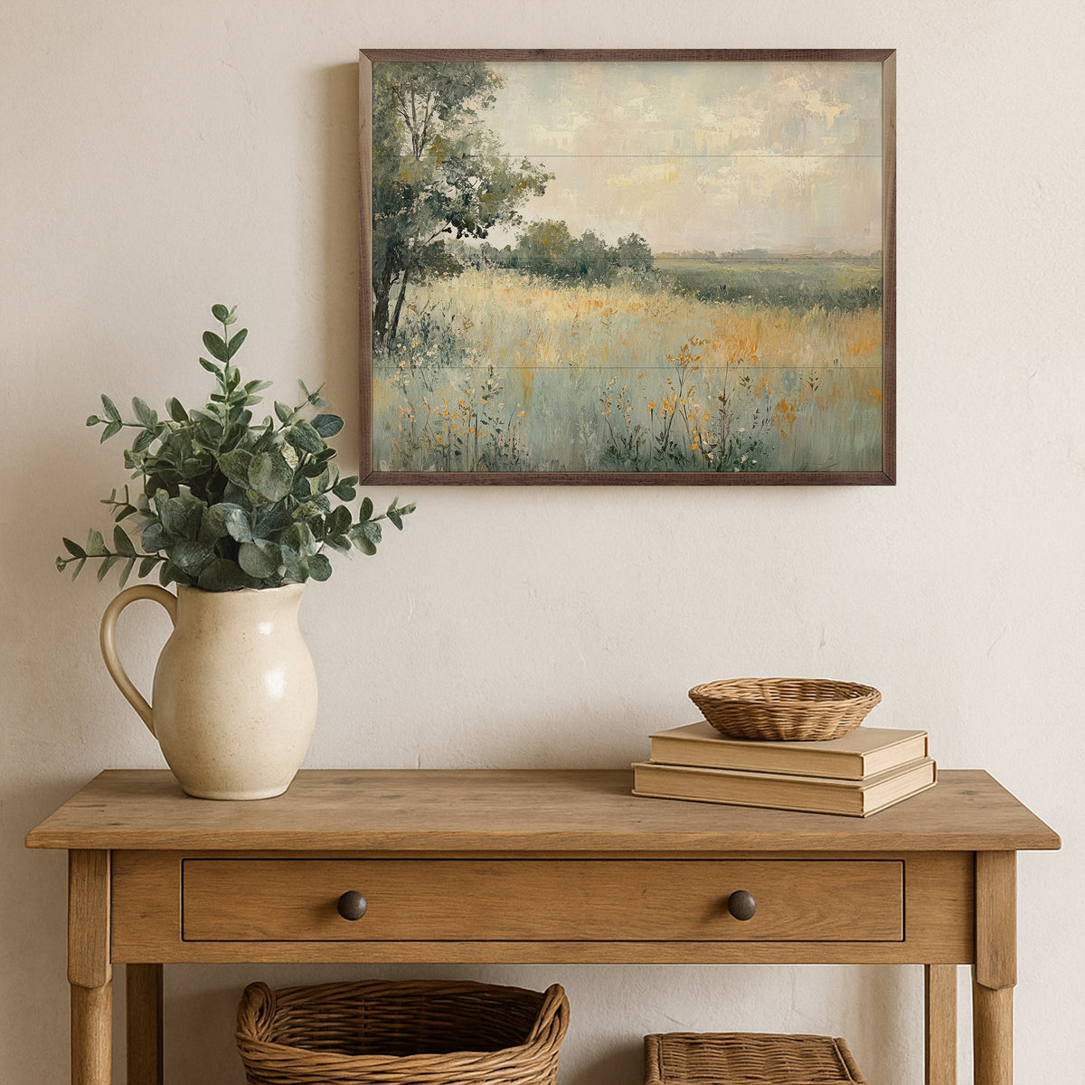 Country Wildflower Landscape Wood Framed Print