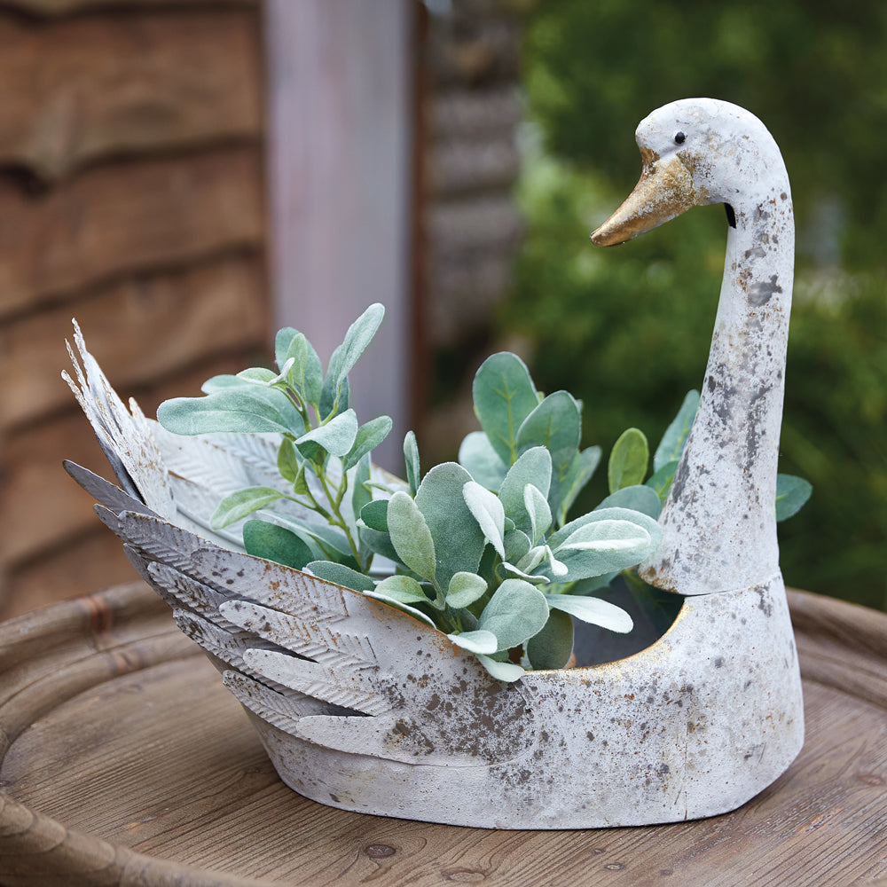 Rustic Cottage Swan Container