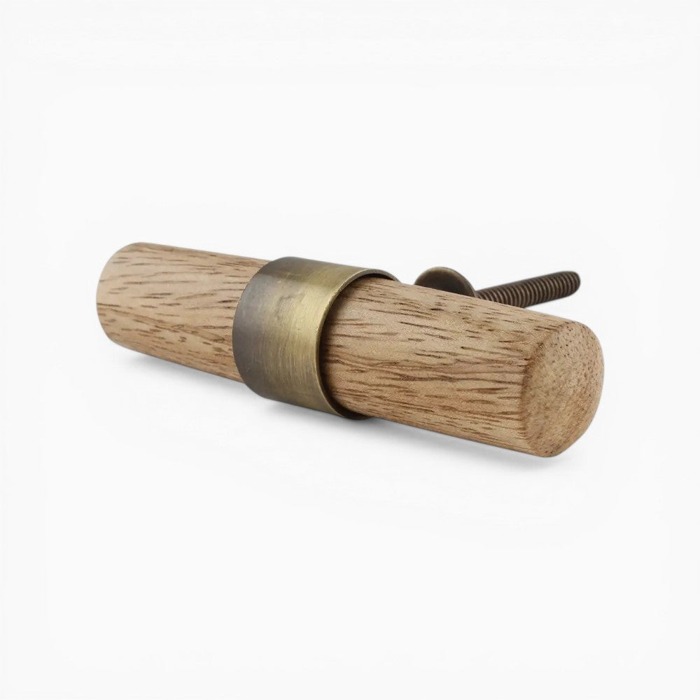 Natural Wood & Brass T-Bar Cabinet Pull