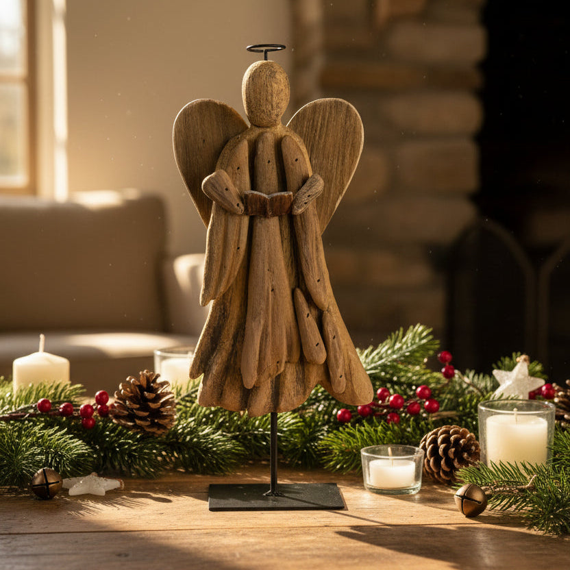 Kiri Wood Angel On Stand