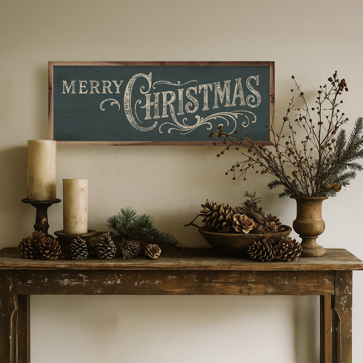 Ornate Merry Christmas Wood Framed Print