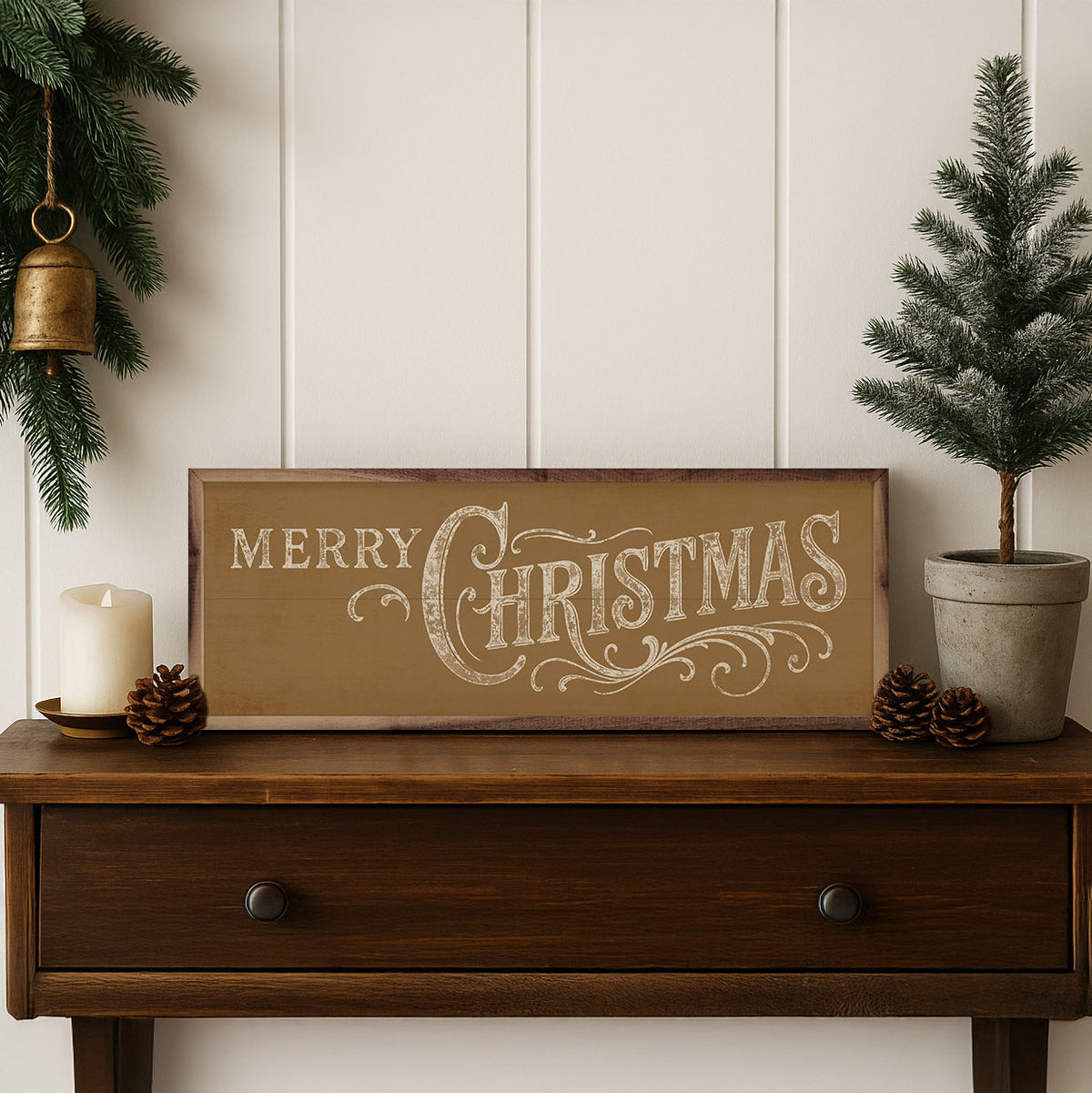 Ornate Merry Christmas Wood Framed Print