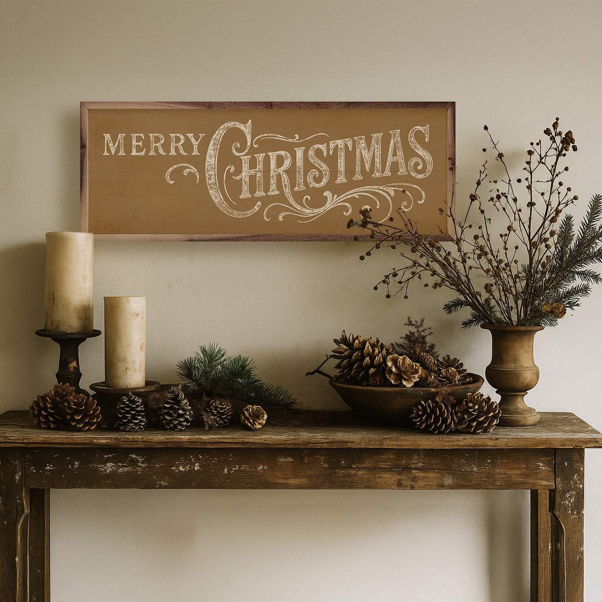 Ornate Merry Christmas Wood Framed Print