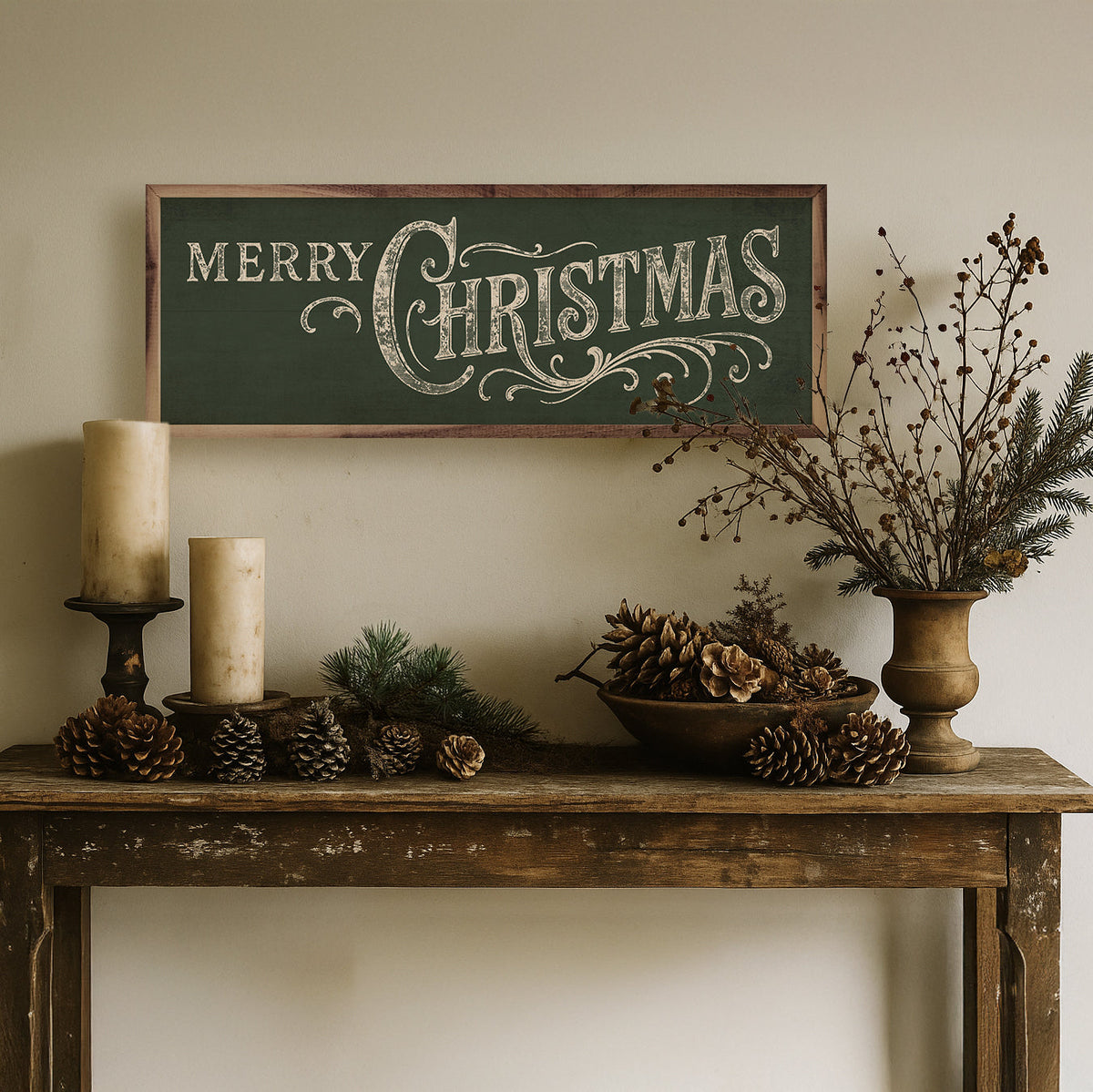 Ornate Merry Christmas Wood Framed Print