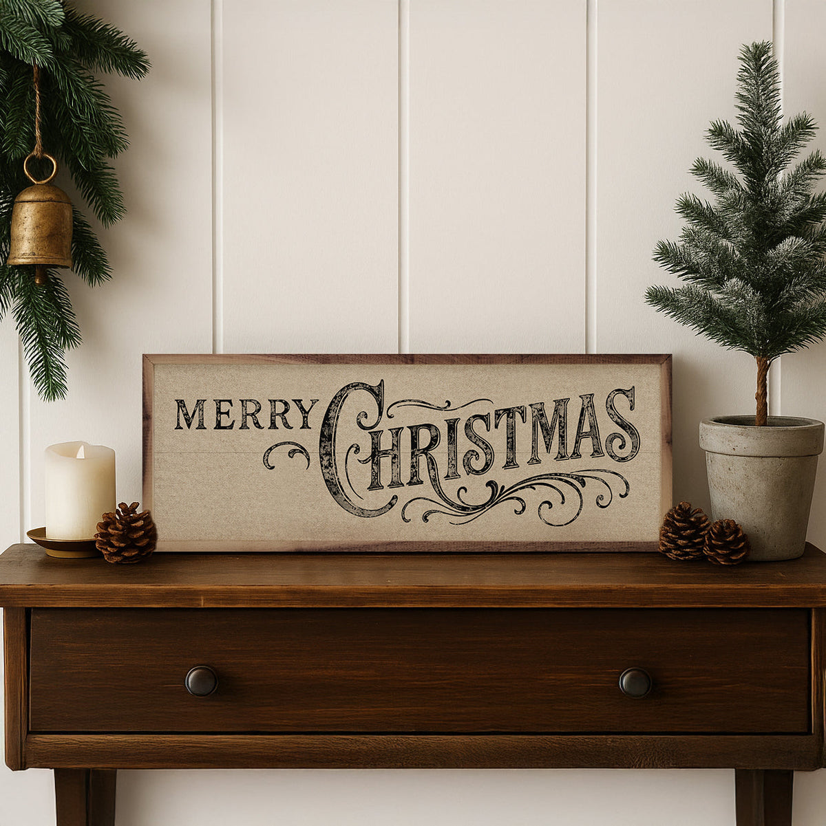 Ornate Merry Christmas Wood Framed Print