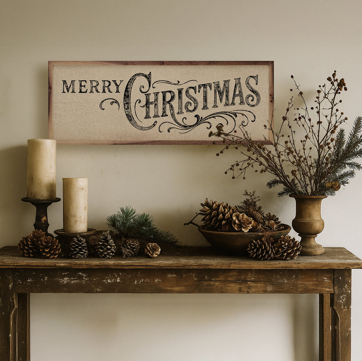 Ornate Merry Christmas Wood Framed Print