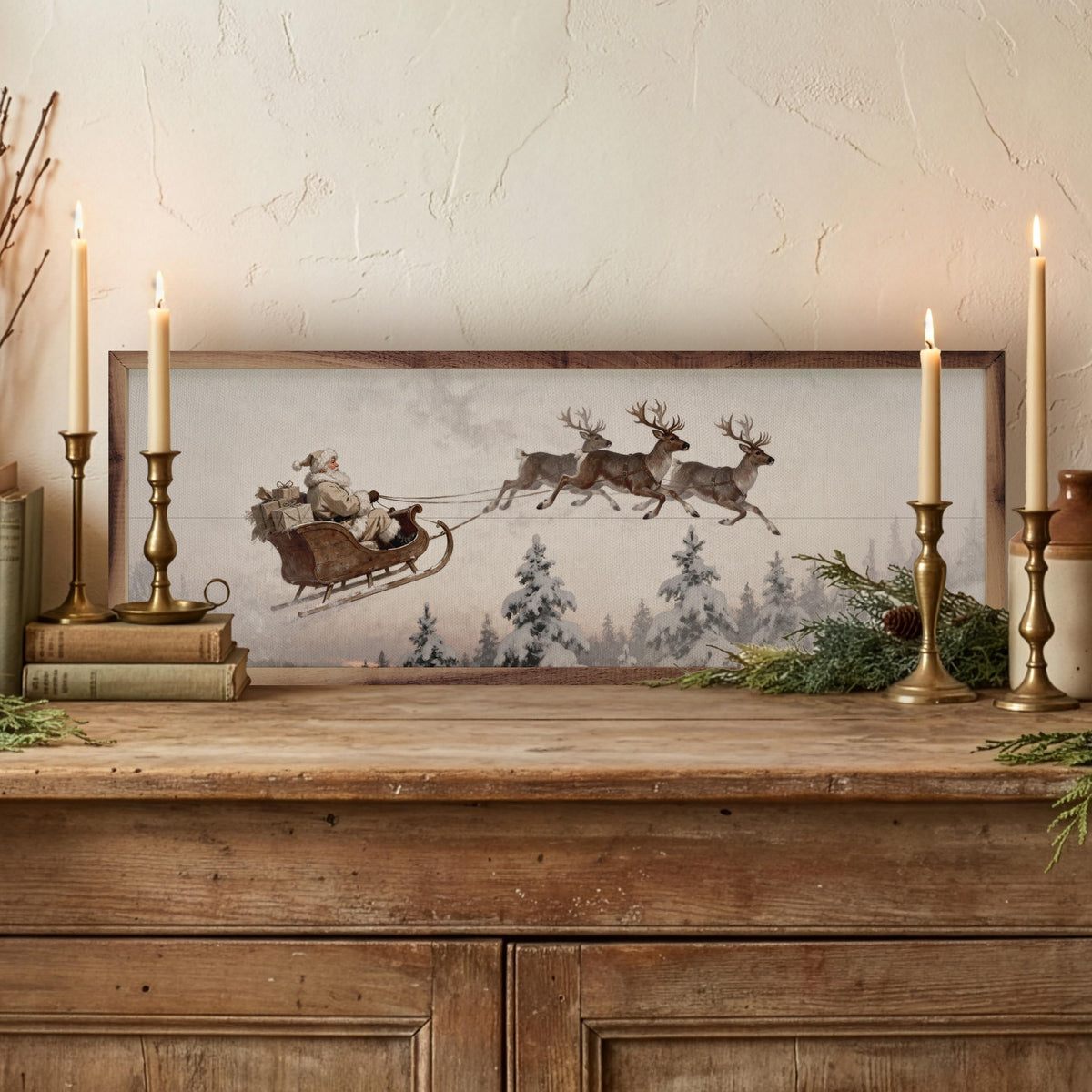 Santa's Sleigh Ride Wood Framed Print