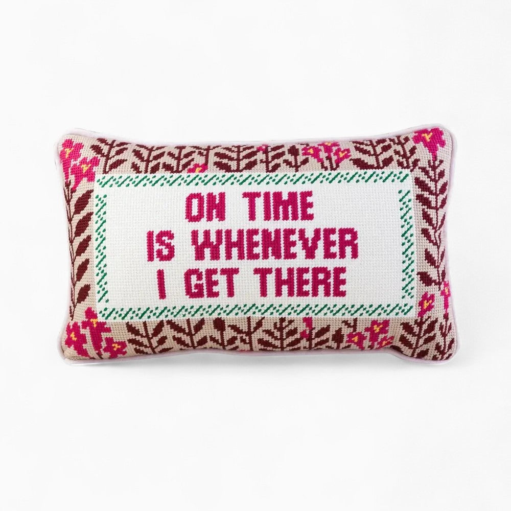 On Time Needlepoint Pillow