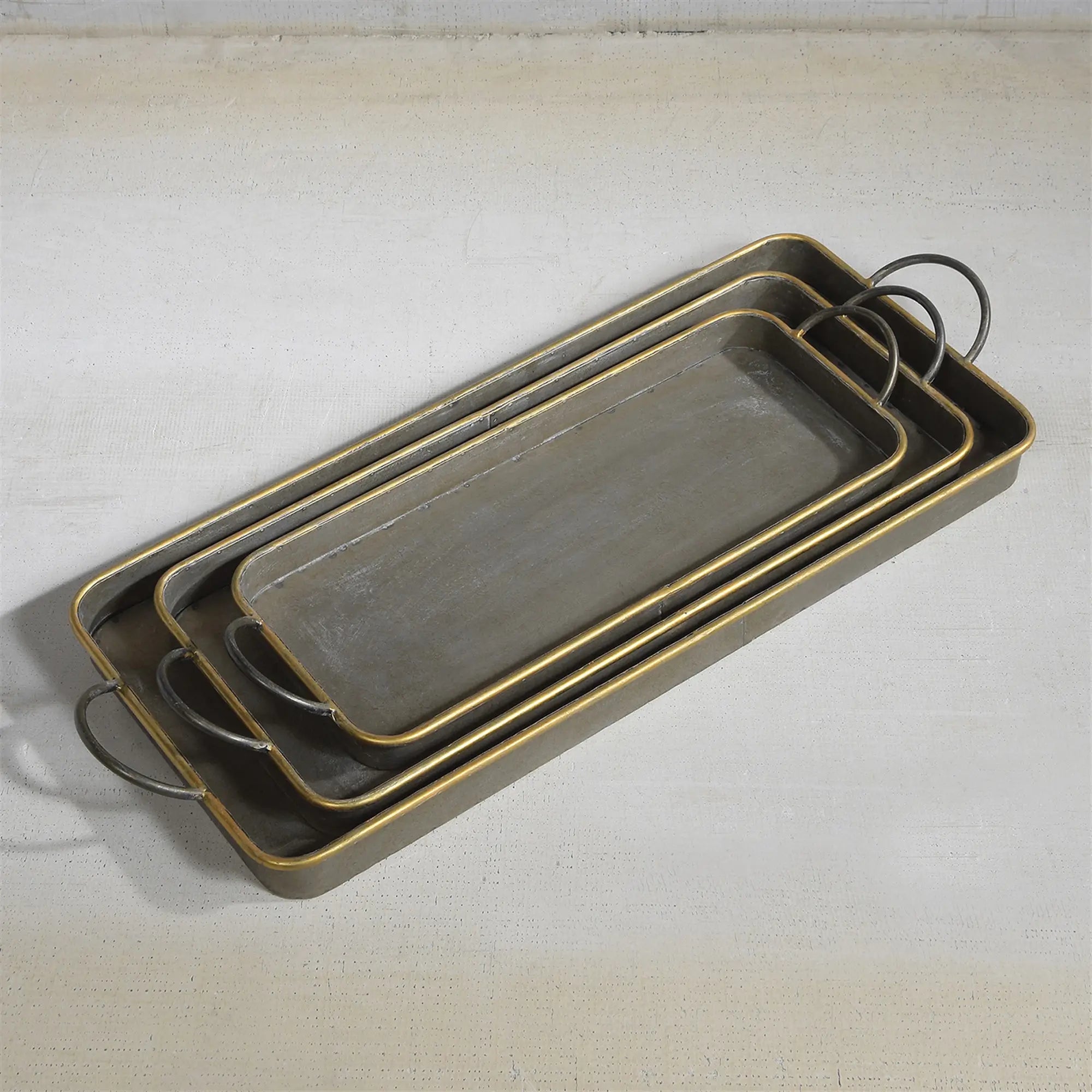 Archer Gold Rim Galvanized Tray Set