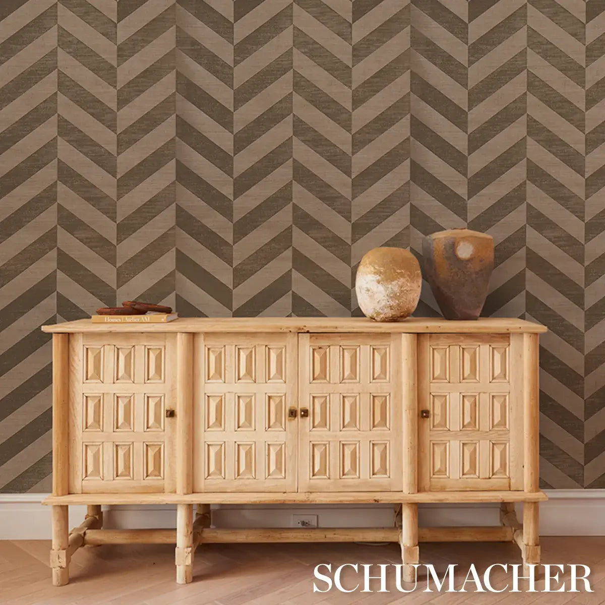 Schumacher Staggered Chevron Sisal Wallpaper