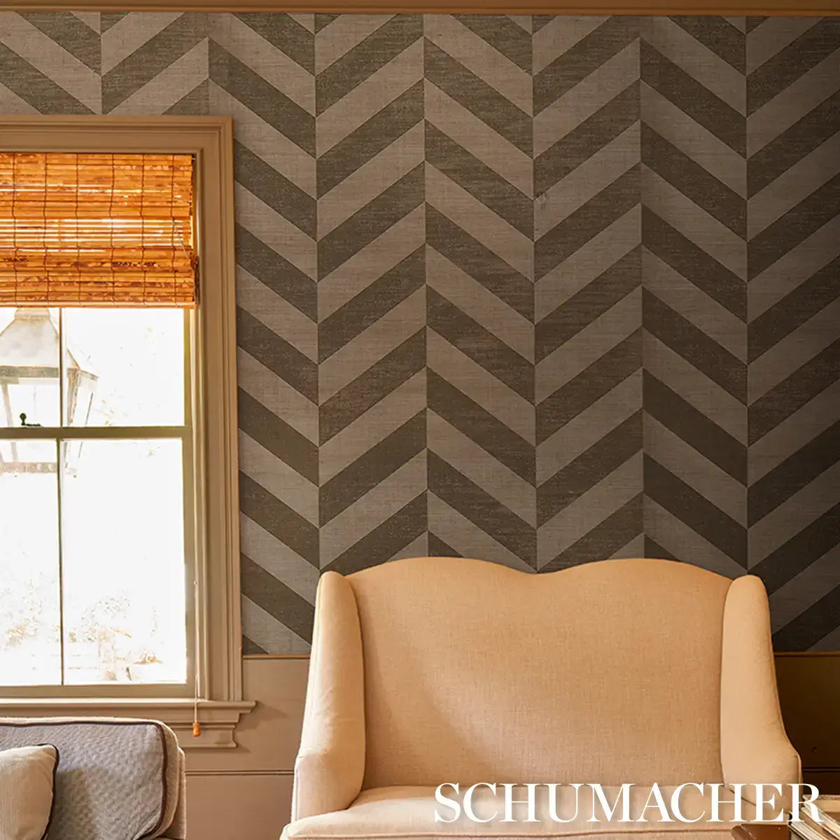 Schumacher Staggered Chevron Sisal Wallpaper