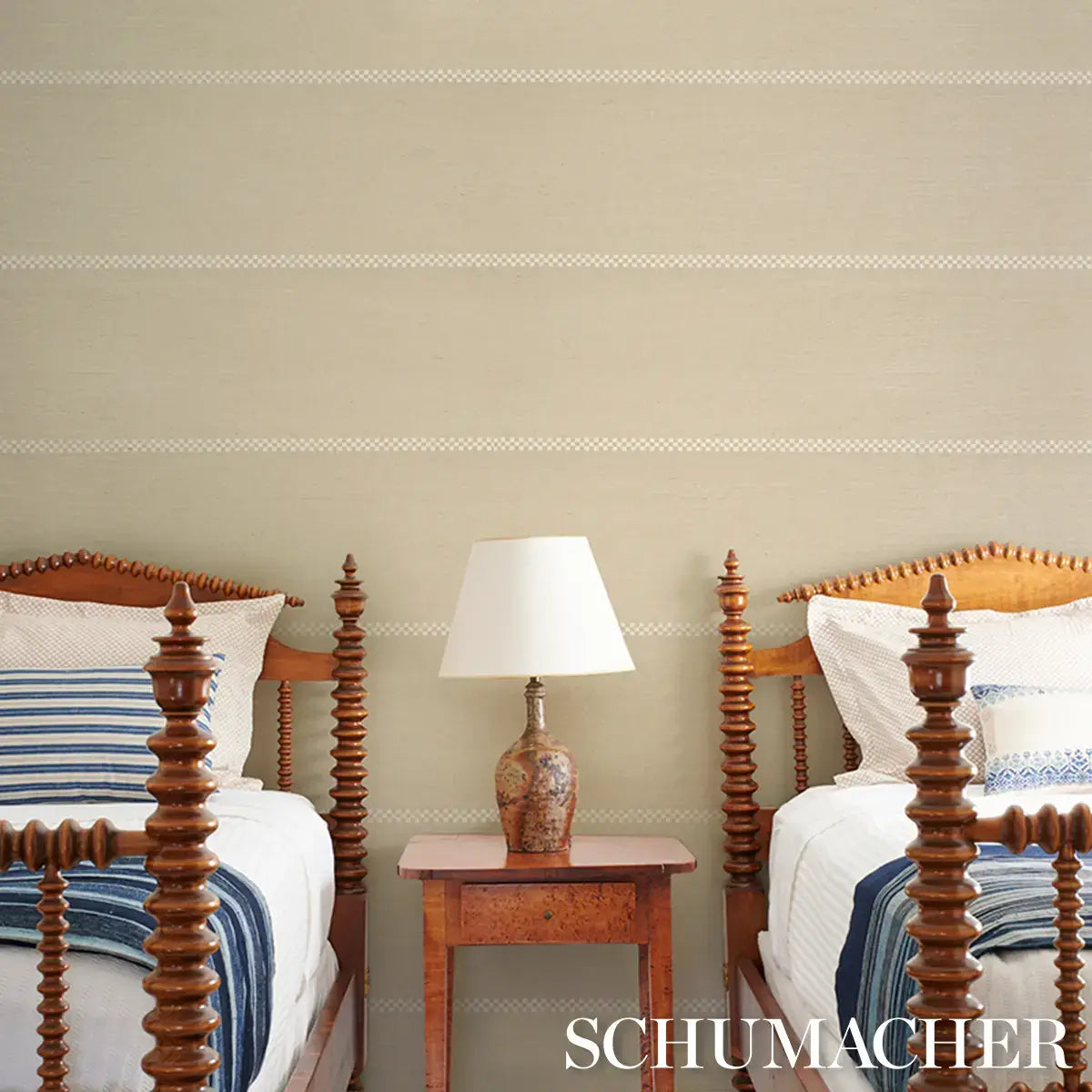 Schumacher Checkered Stripe Sisal Wallpaper