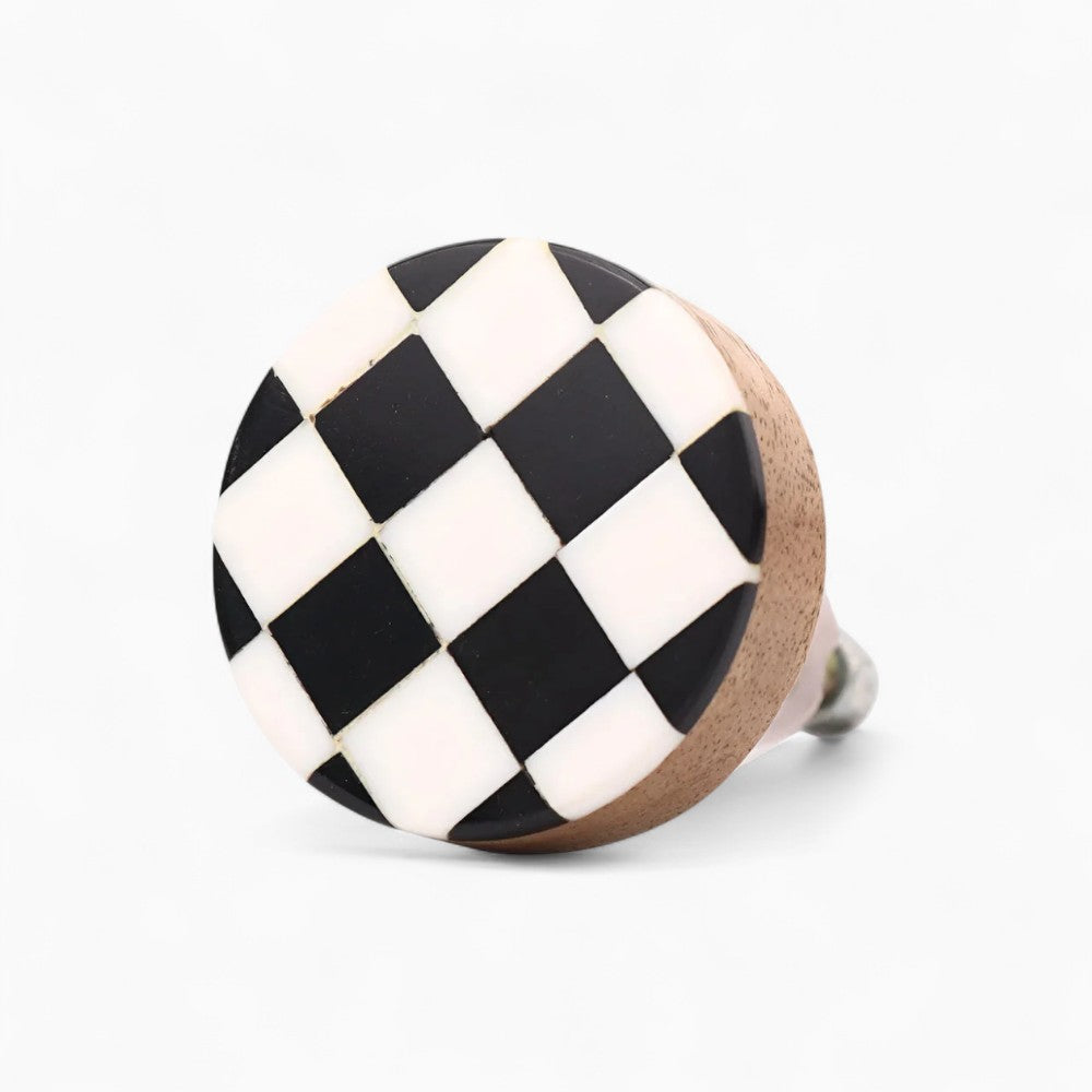Black & White Checkered Wood Knob