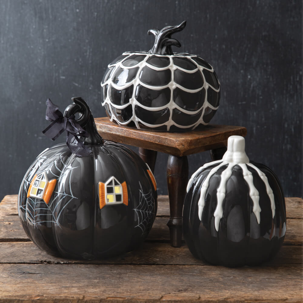Porcelain Halloween Skeleton Pumpkin