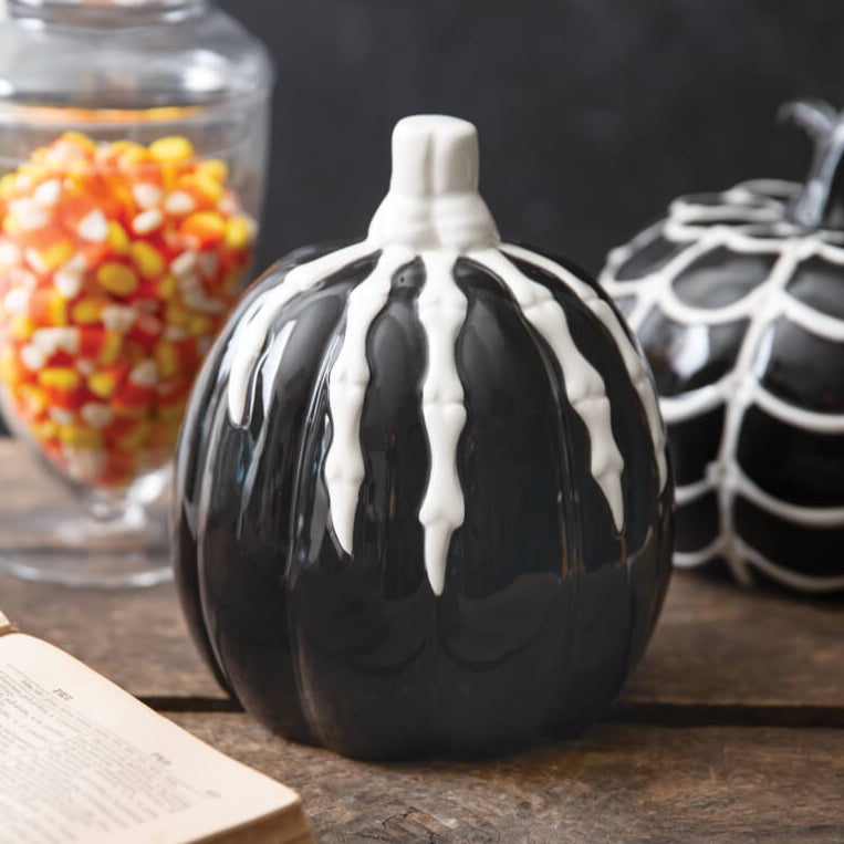 Porcelain Halloween Skeleton Pumpkin